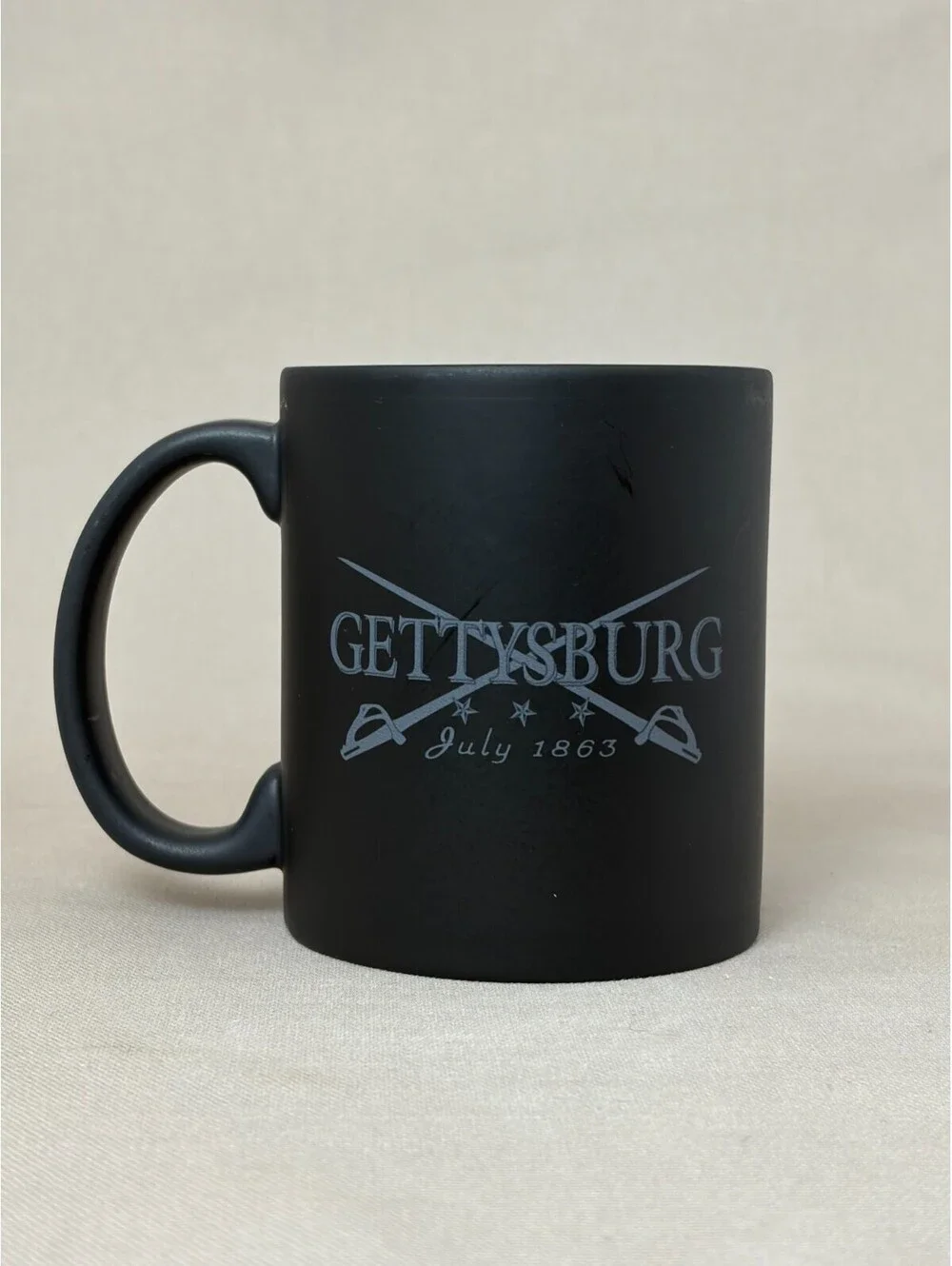 Gettysburg July 1863 Coffee Mug Crossed Swords Civil War Matte Black Ceramic Cup